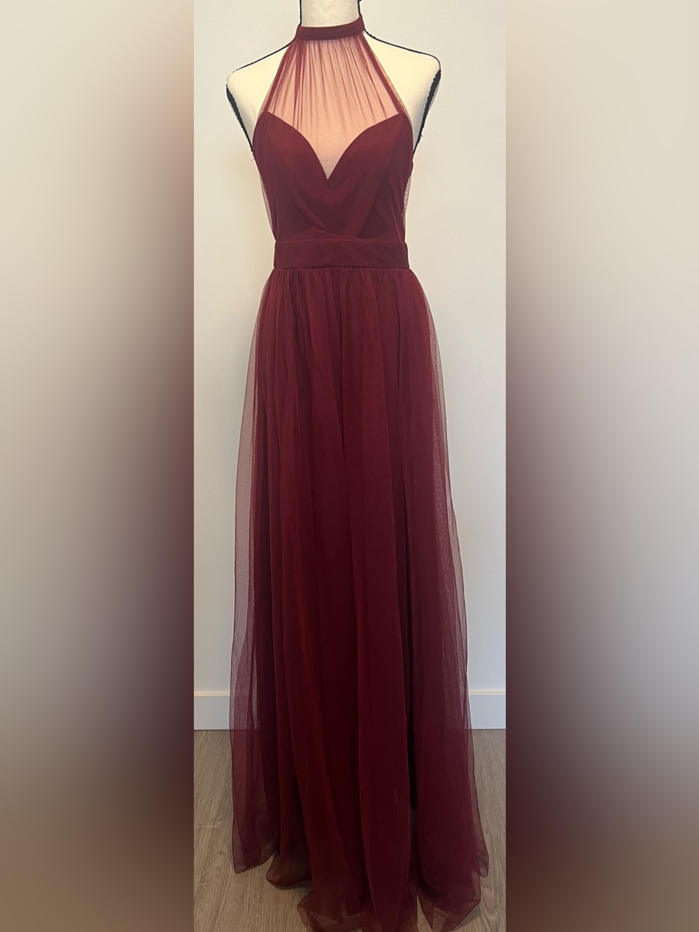 Fashion Nova Burgundy Halter Maxi Dress